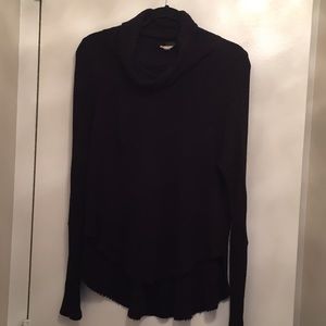 Free People Waffle Weave Black  Cowl Neck Tunic